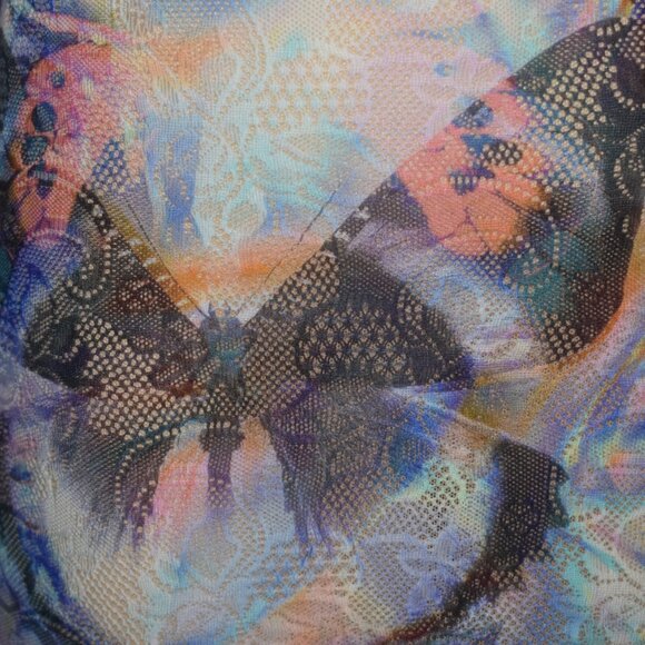 White Fox Butterfly Print Stretch Mesh Lace Mini Skirt S - Picture 3 of 9